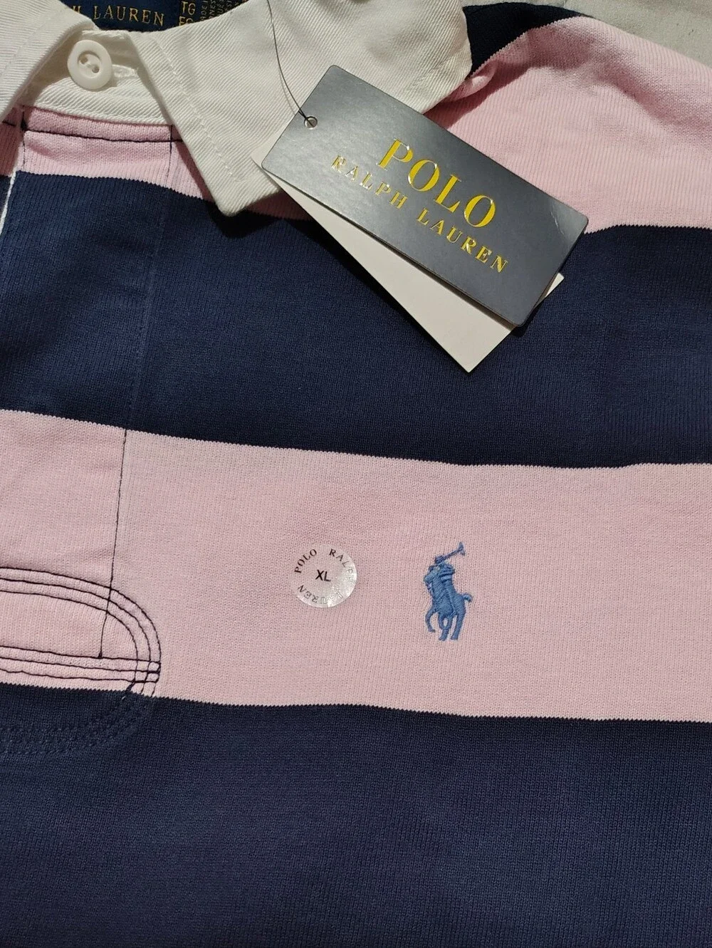 Polo by Ralph Lauren Pink and Navy Striped Rugby Shirt Size XL NWT